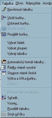 MENU -Tabulka