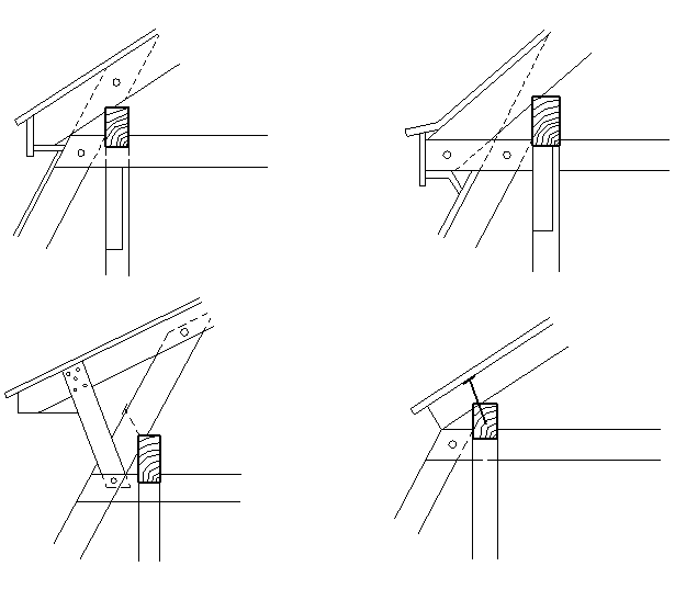 Obr. 8. 39: Ukázky možností řešení tesařských spojů v místě středové vaznice u mansardového krovu